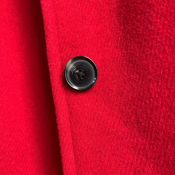 Classic red wool peacoat, women’s medium winter coat, fully lined, pocket detail - Picture 5 of 11